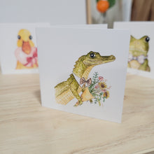 Load image into Gallery viewer, 6 Mini Cards Valentines Variety pack - Frong, Alligator, Duck with heart
