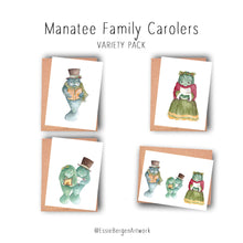 Load image into Gallery viewer, Manatee Family Carolers - Christmas Prints and cards
