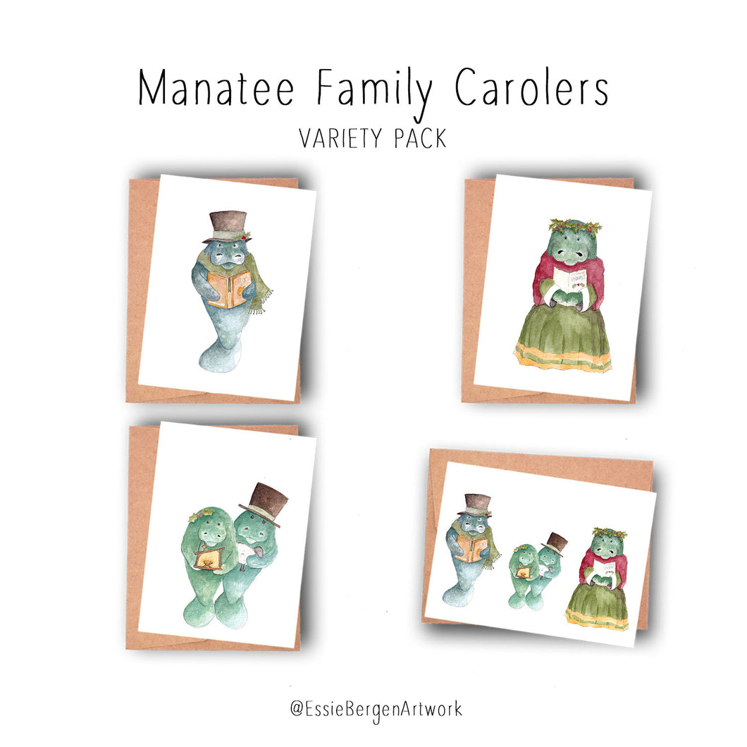 Manatee Family Carolers - Christmas Prints and cards