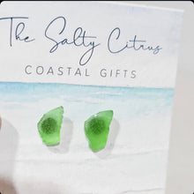 Load image into Gallery viewer, Green Seaglass Stud Earrings - Seashell Collection
