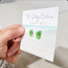 Load image into Gallery viewer, Green Seaglass Stud Earrings - Seashell Collection
