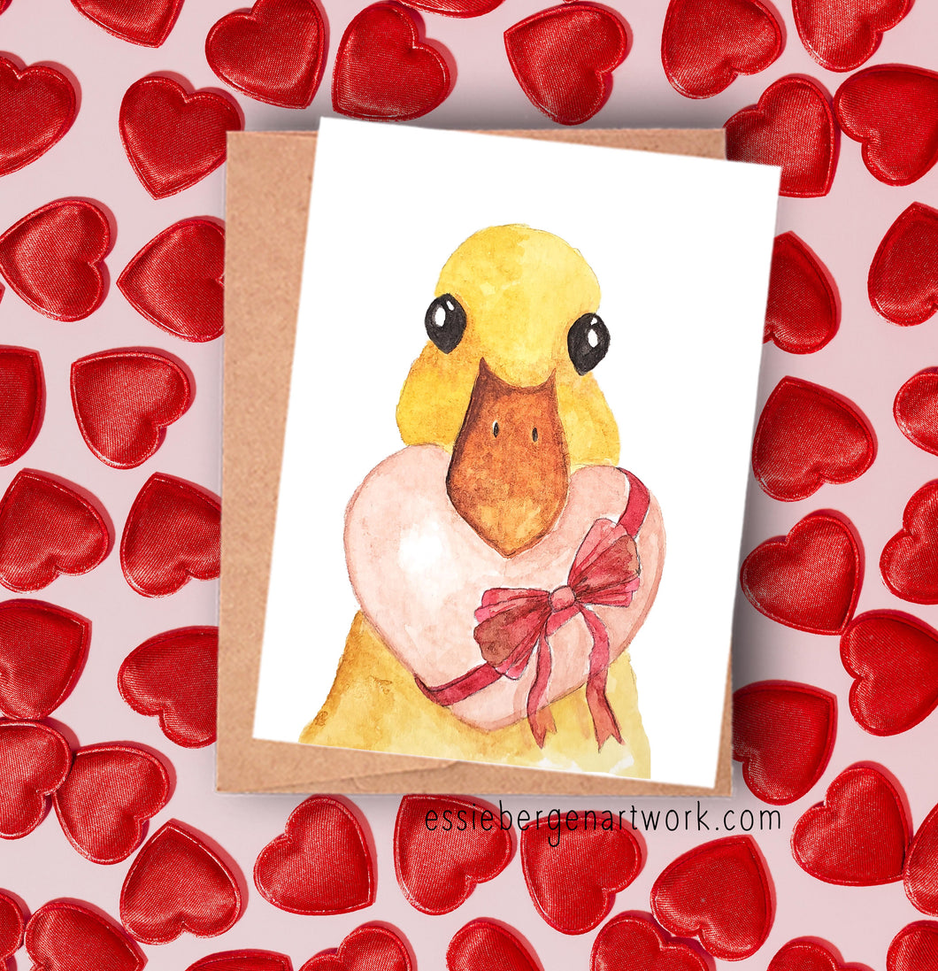 Duck with Heart Valentines Card