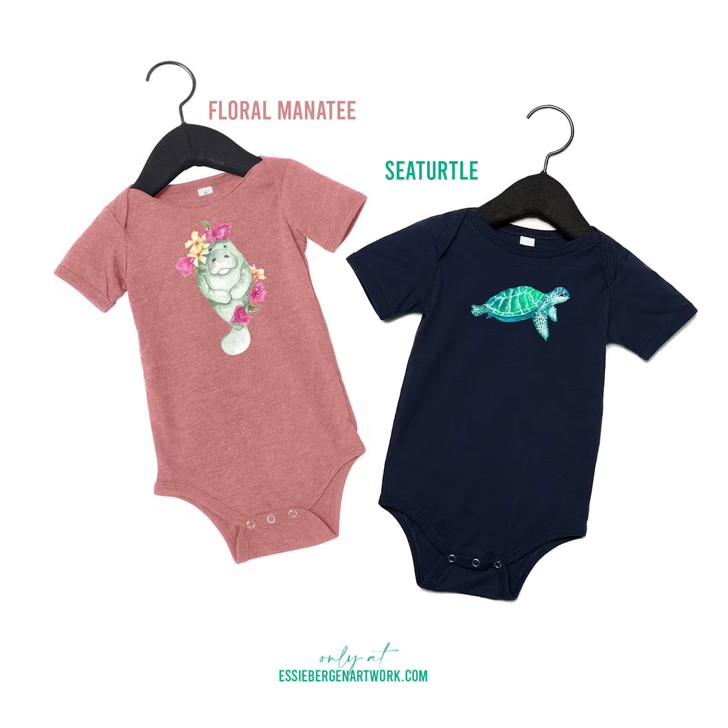 Baby Coastal Manatee and Seaturtle Onesie