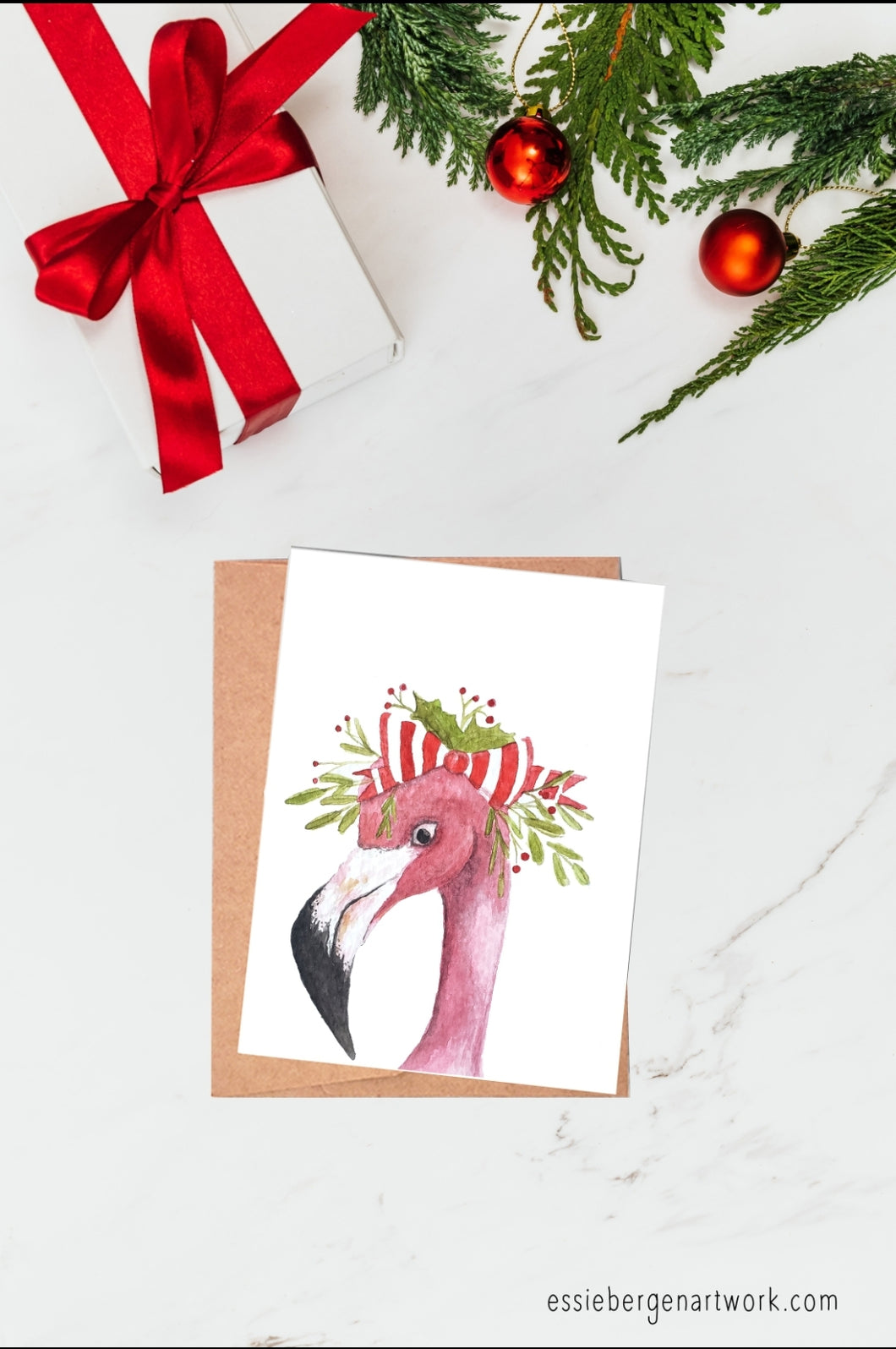 Flamingo - Birds & Bows Christmas Card(s)